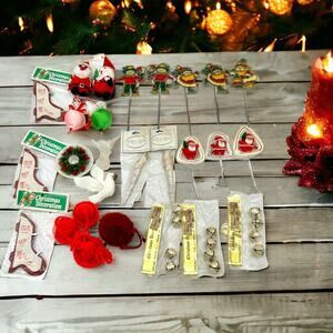 Junk Drawer Lot Of Vtg Christmas Décor Decorations Ornaments Santa Bells Crafts